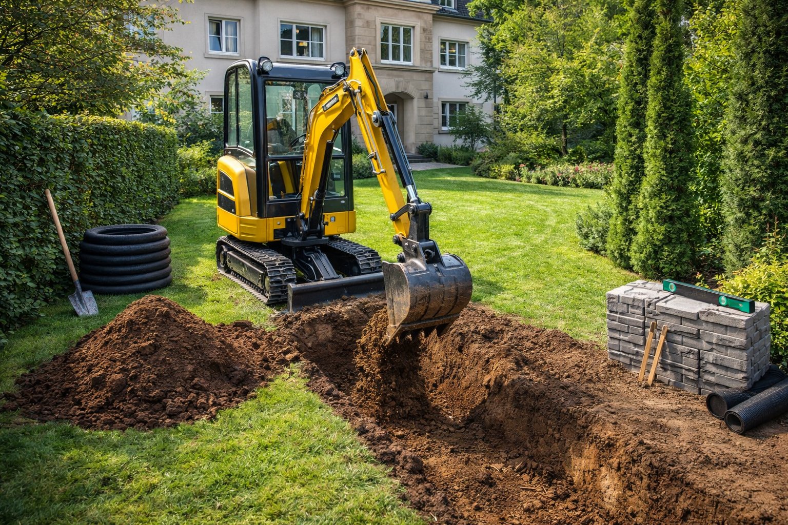 Sonderleistungen – Minibagger bei Erdarbeiten